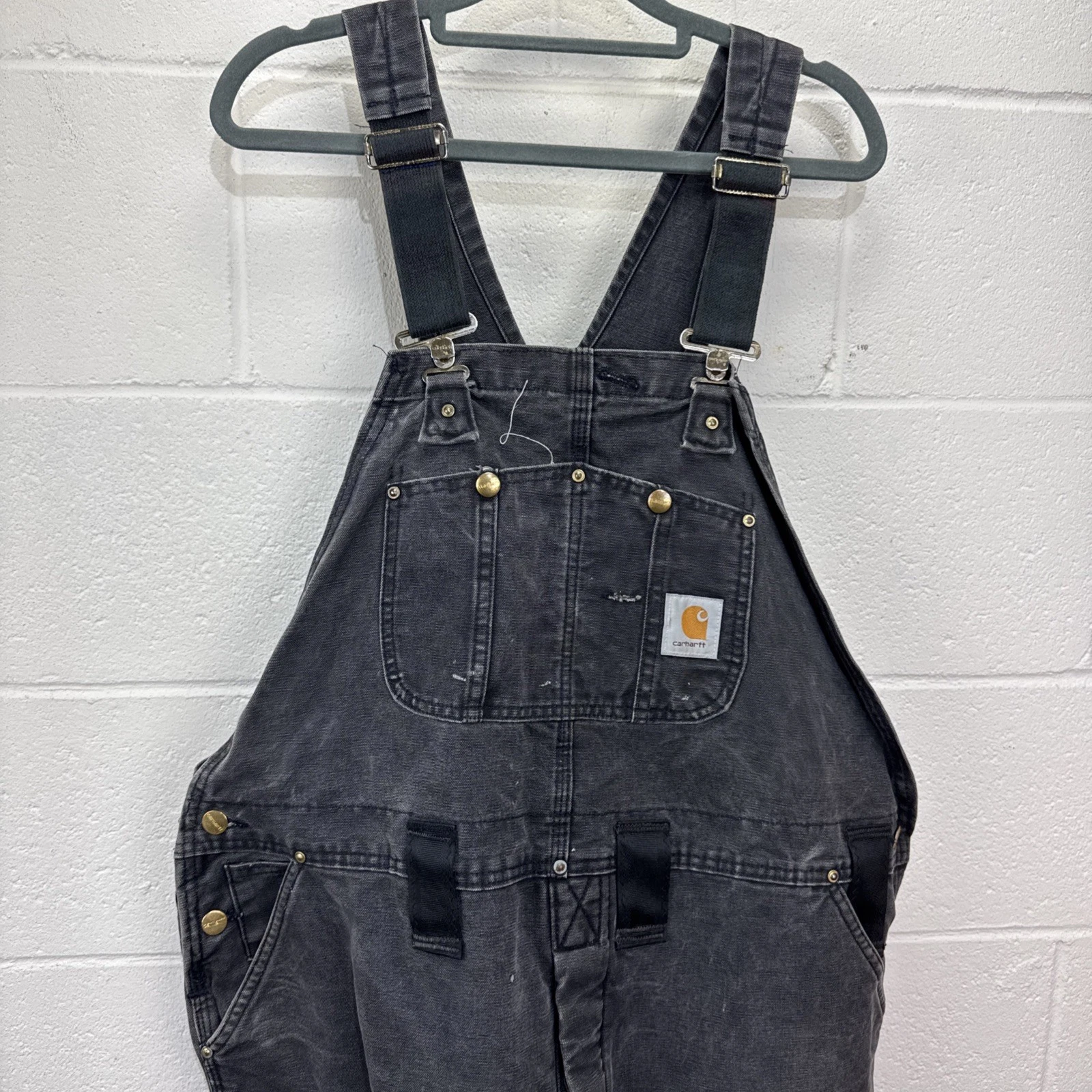 Vintage Carhartt Insulated Quilted Lined Duck Bib Overalls Black Size 44x32