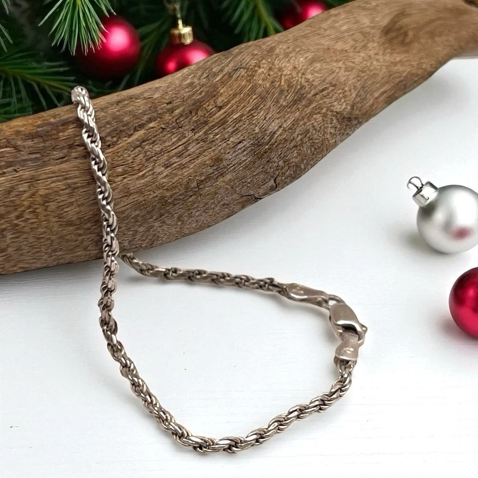 Designer Italian 925 Sterling Silver 2mm Wide Rope Chain Bracelet, 7.5" - Image 3 of 4