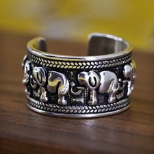 Size adjustable, vintage sterling silver handmade ring. 925 elephant band