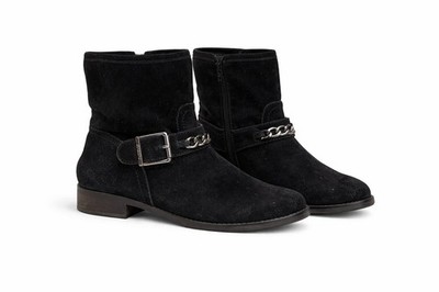 Vionic Women's Black Suede Ankle Boots Silver Chain/Buckle Accent Sz 8.5
