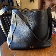 Kate Spade New York Black Pebbled Shoulder Bag Zip Closure Zipper Accents