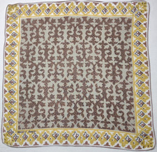 Vtg Hankie Tammis Keefe brown gold pattern 14.5x14.5 26CG04 H531