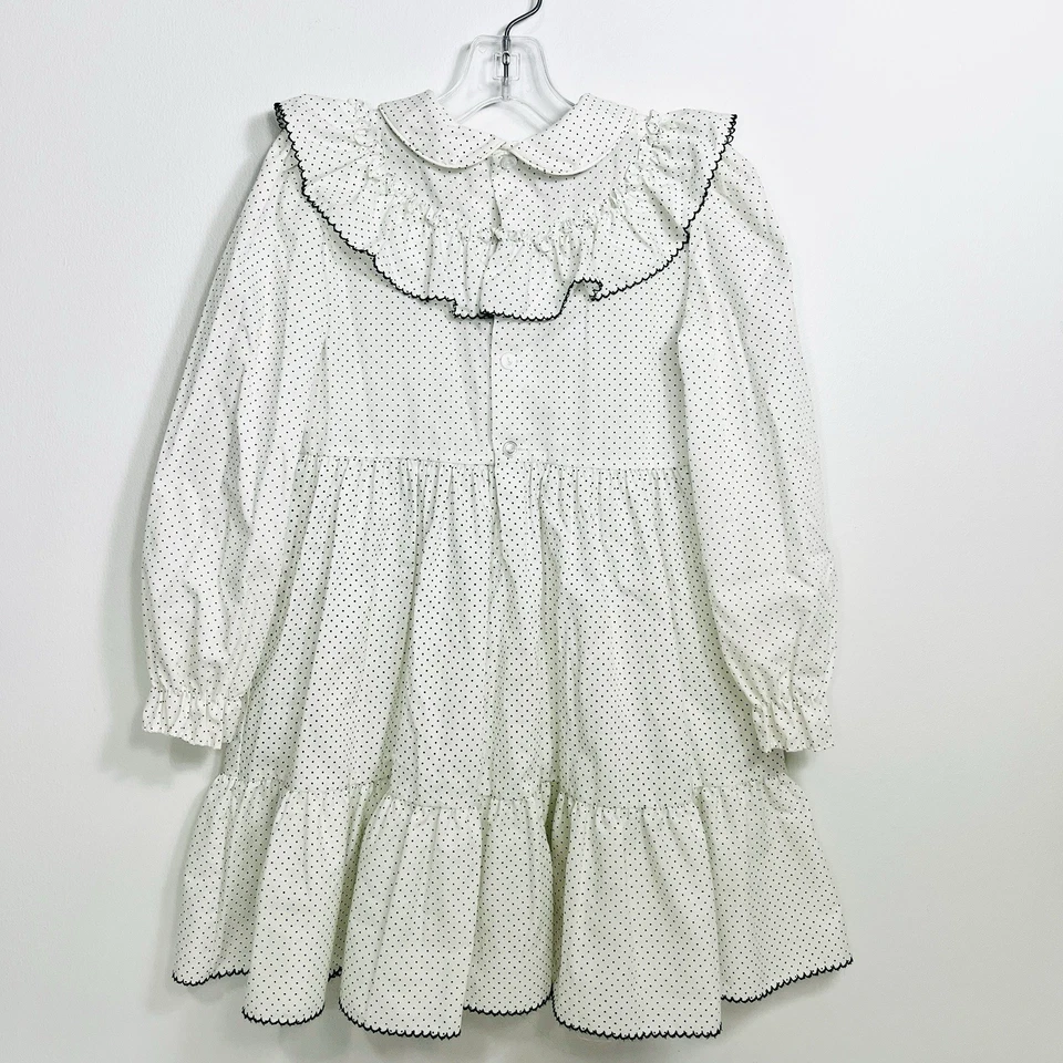 Polly Flinders Smocked Dress Size 6 White Green Dot Red Rosettes Cottage READ - Image 3 of 4