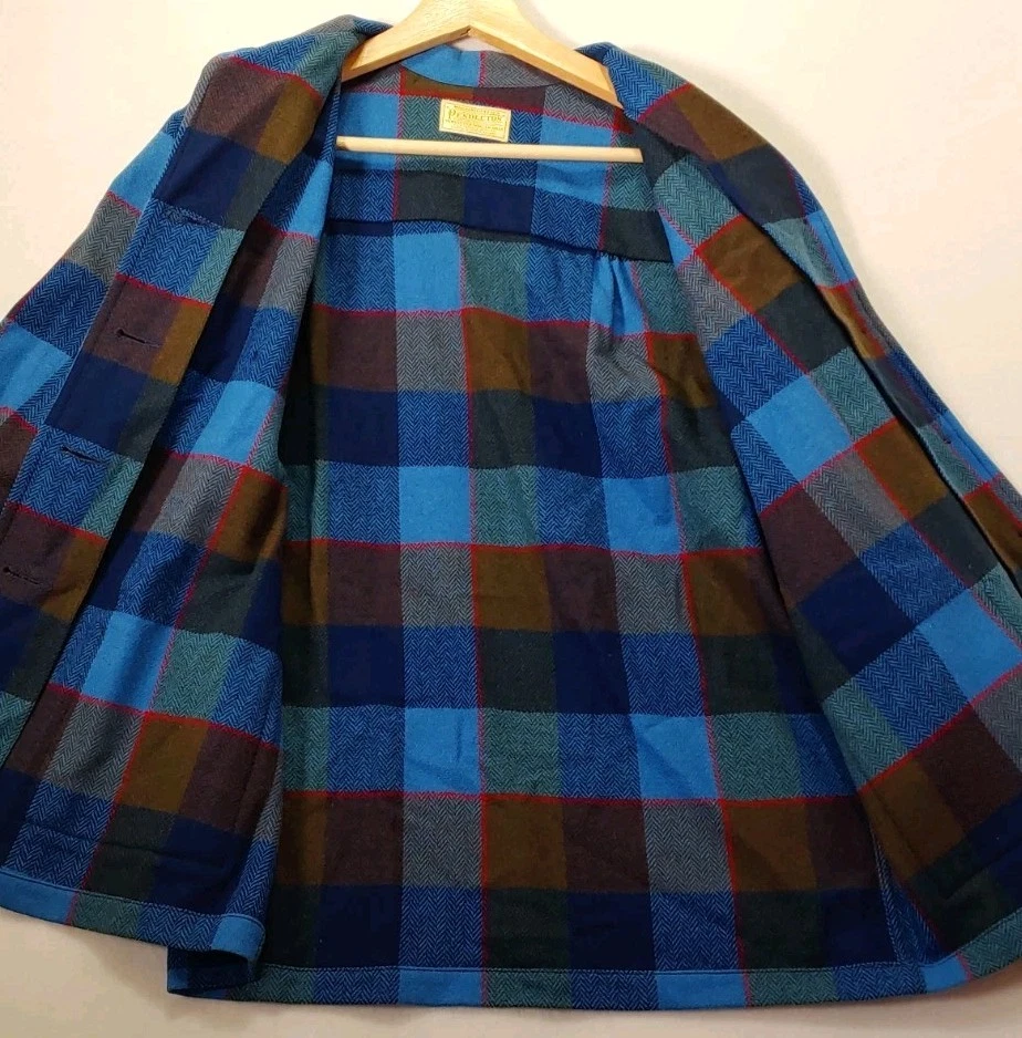 Chaqueta Blazer Pendleton Vintage Lana Virgen 49er Años 50-60 Mujer Azul Medio Foto 4 de 4