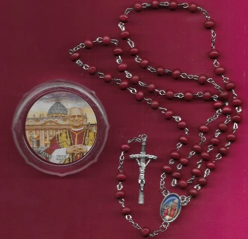 POPE LEO XIV ROSARY (PAPA LEONE XIV) HANDMADE DIVINE ROSARY WITH RED ROSE BEADS,