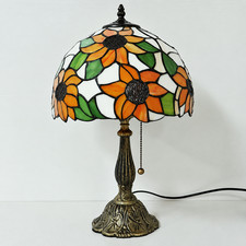 Vintage Tiffany Style   Sunflower  Table Lamp Pull Chain Stained Glass H18"