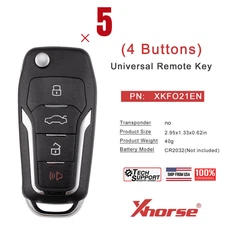 5PCS Xhorse XKFO21EN Wire Remote Key 2nd Generation XK Series Smart Key for Ford