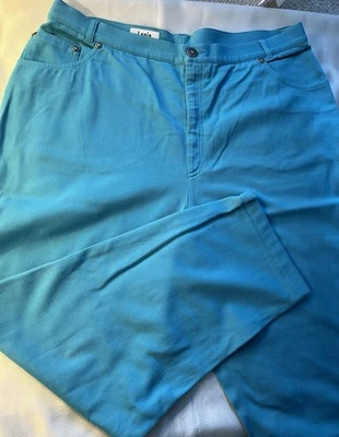 LUMINEUX PANTALON LUCIA T48 TURQUOISE EVASE COTON ELASTHANNE - Photo 1/4