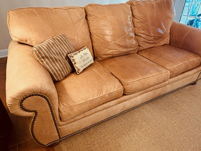 Hancock & Moore Tan Leather Nailhead Sleeper Sofa  Rolled Arms