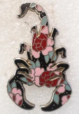 Floral Pattern Scorpion Pinback Button Metal Enamel Unique Design