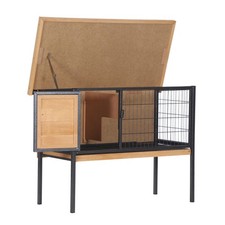 Rabbit Hutch Small Animal Cage Solid Fir Wood Frame with And Tilted Asphalt Roof