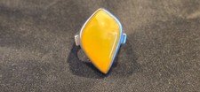 Sterling Silver 925 Baltic Egg Yolk Amber Ring - Square Band - Size 7.25