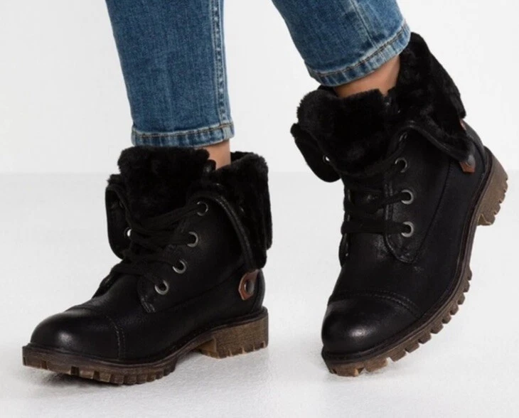 Bottes Roxy Delcand Combat Noir – Suédées, Plates, Femme, Neuves Avec Emballage