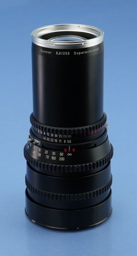 HASSELBLAD 250MM SONNAR SUPERACHROMAT CHROME RING F5.6 C LENS +CAPS MINT RARE! - Picture 2 of 5