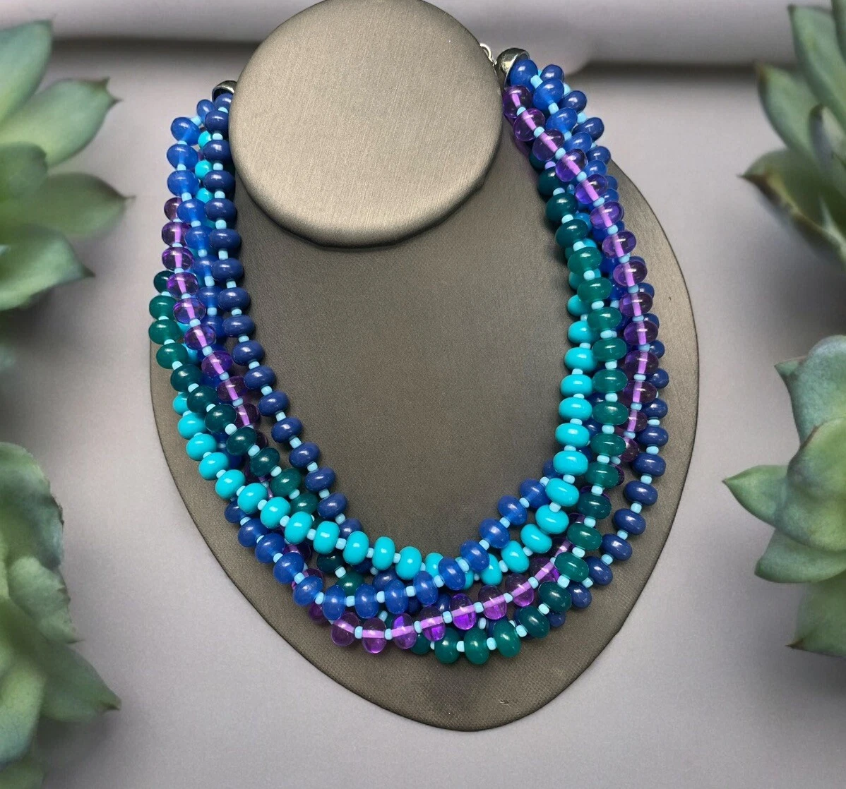 VETEMENTS Collana DANA BUCHMAN 5 fili tono blu viola oceano estate colori freddi 18"