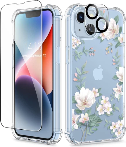 GVIEWIN for Iphone 14 Case Floral, with Screen Protector+Camera Lens Protector, 