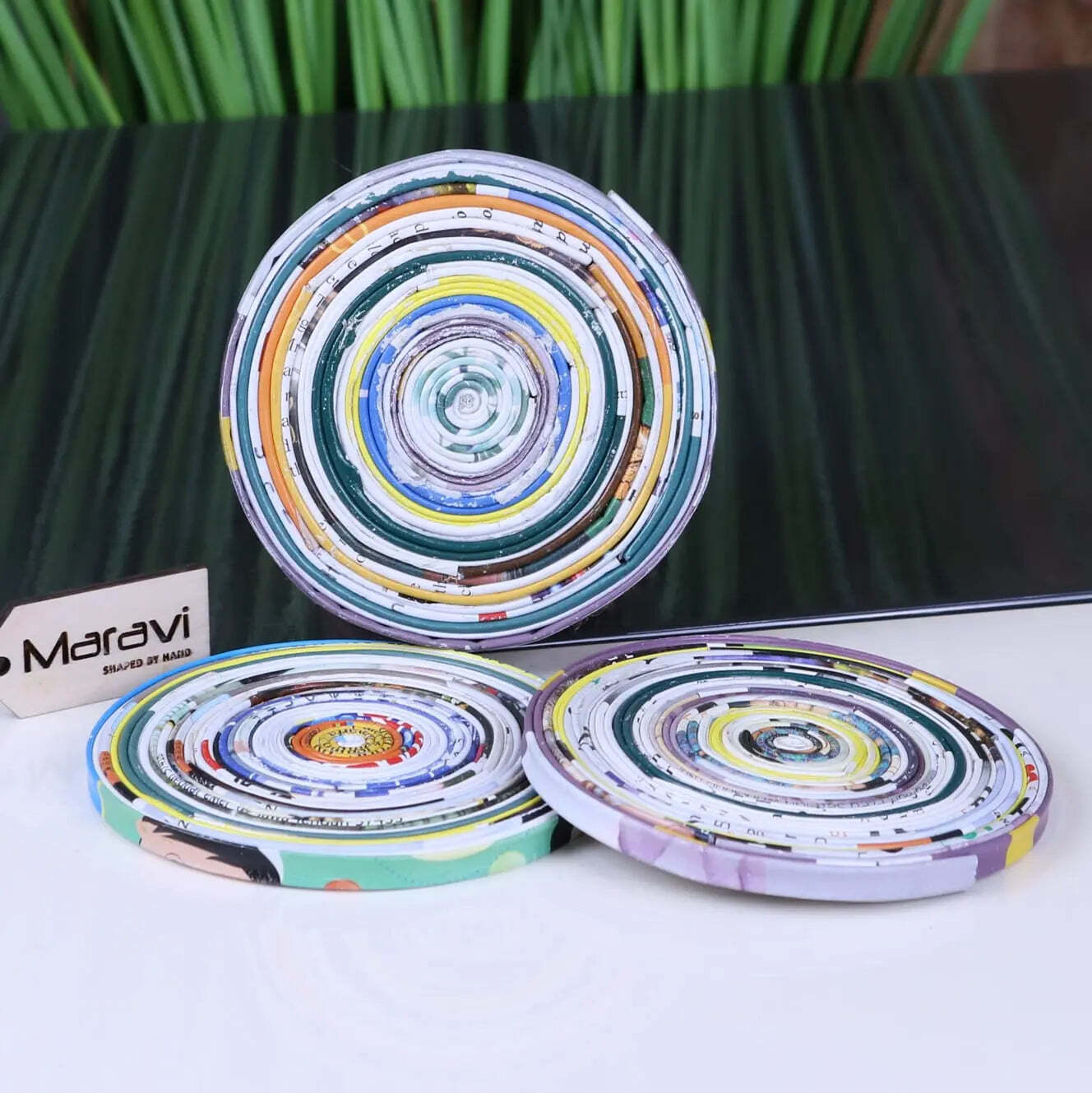 uli Set of 3 Recycled Paper Coasters Eco Friendly Gift Home Decor