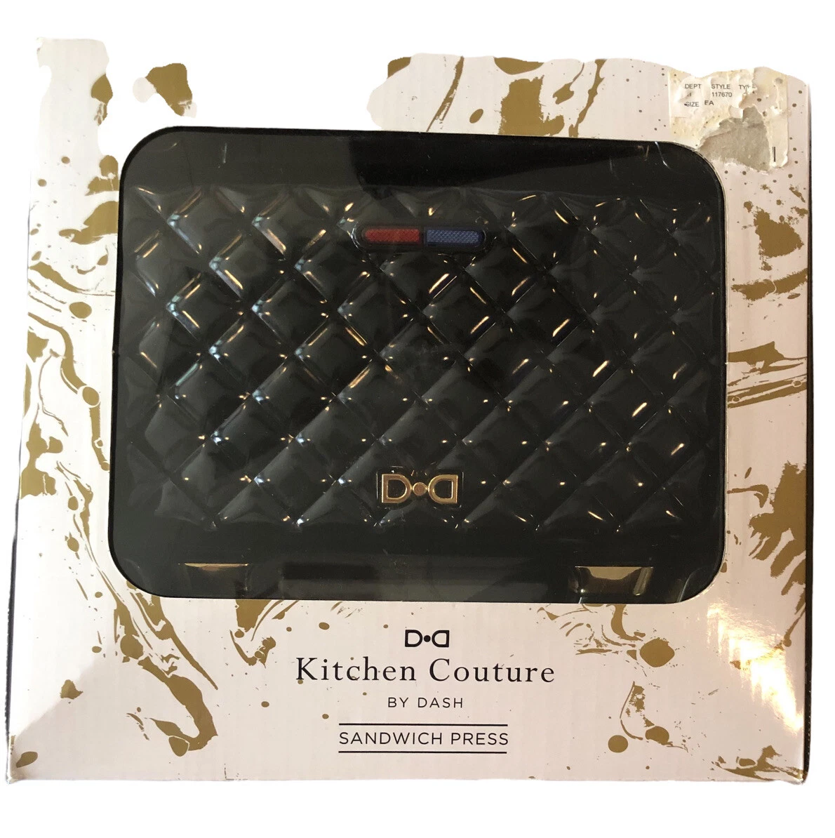 Dash Kitchen Couture SANDWICH PRESS Quilted Black Gold Purse Unique Cute NIB