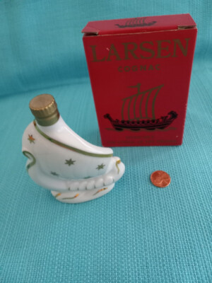 Vintage Empty Miniature Bottle Larsen Cognac Genuine Limoges Bone China France