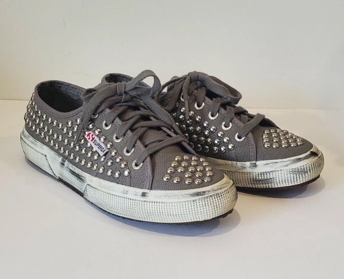 Superga 2750 Cotu Classic Gray Metal Studded Sneakers USW 7.5 USM
