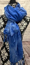 Women’s Blue Geometric Tie Dye Fringed Rectangle Wrap Scarf 48” X 62”