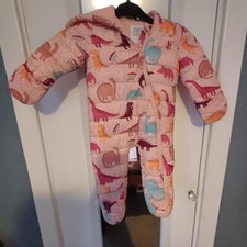 Fred and Flow baby snowsuit, size 3-6m, pink dinosaur design