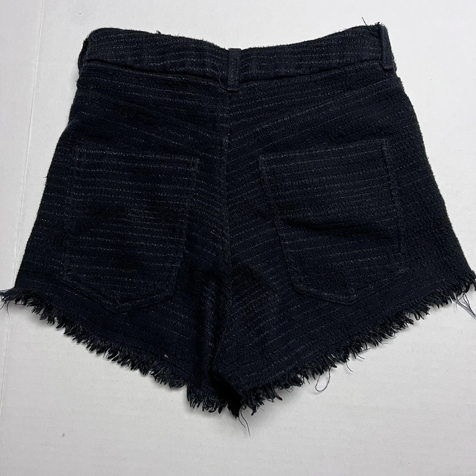 IRO Paris Kania 高腰纹理 2 英寸内缝流苏短裤黑色 FR=34 US=2 — 第 2/4 张图片