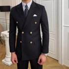 Men's 2pcs Suits Coat Pants Double Breasted Striped Blazers Tuxedos Formal Dress