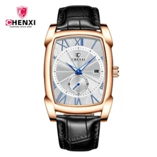 CHENXI Men Rectangle Watch Roman Numerals Male Fashion Leather Sport Wristwatch