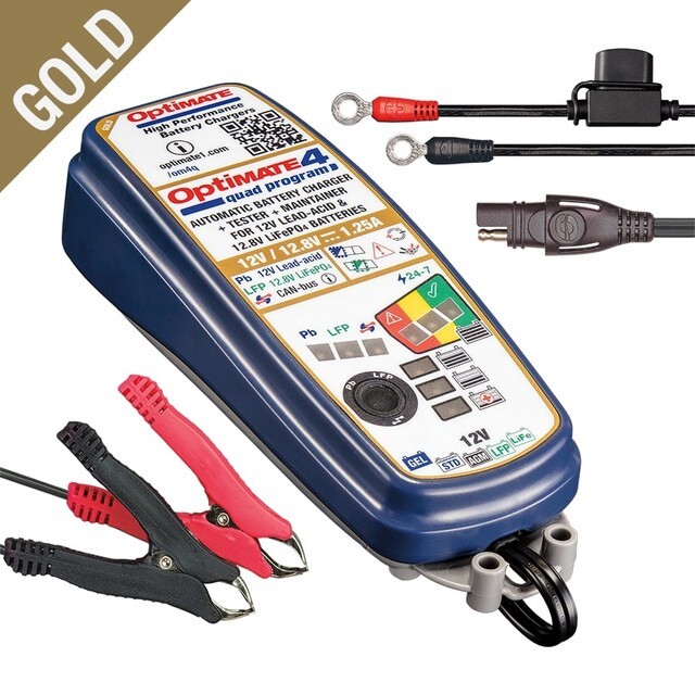 OptiMate 4 Quad Program 12V Motorcycle Battery Optimiser - Gold UK 2026