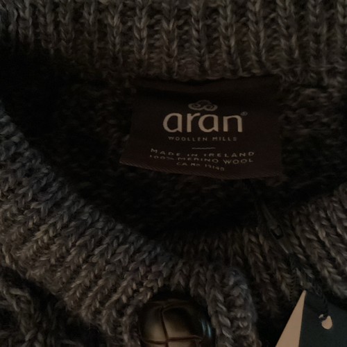 Aran Women's Irish Cardigan Honey Comb Knit Sweater Merino Wool Lumber Jacket XL - Picture 3 of 6