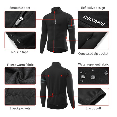 WOSAWE Herren Winter Fahrrad Sets Full Zipper Warm Jacke 3D Polster Trägerhose - Bild 11 von 16