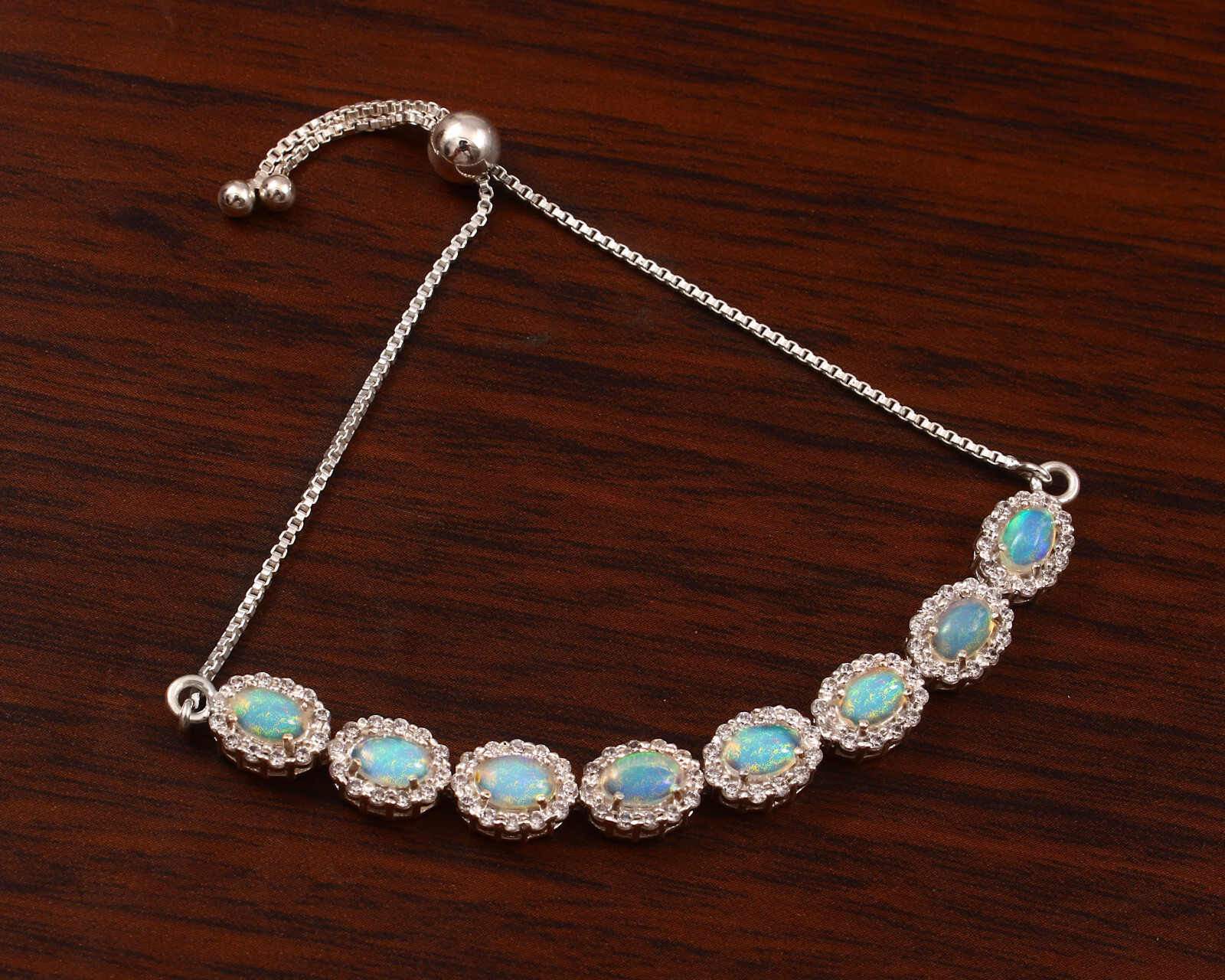05 ct Oval Cut Opal and MoissaniteTennis  Bolo Bracelet in 925 Sterling silver