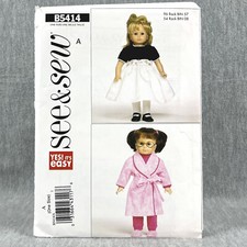 Butterick 5414 Doll Pattern Dress Pajamas Robe Belt Slippers for 18in Doll