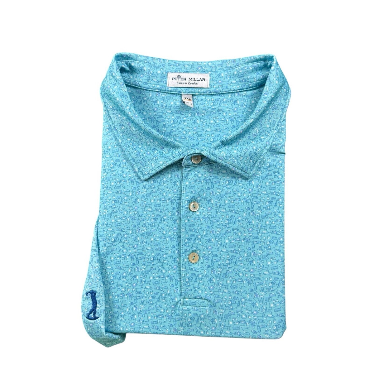 Peter Millar Current Summer Comfort Whiskey Glasses AOP Golf Polo
