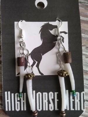 Native American Dentalium/Wood Bead Hook Earrings