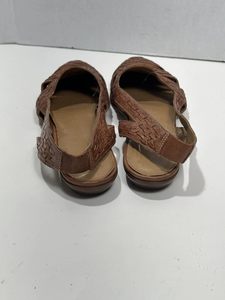 Vintage Bass O’Hara Woven Slingback Sandals 80’s 90’s Shoes Brown Leather 8.5 N - Image 4 of 4