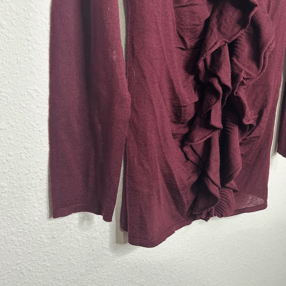 Suéter Elie Tahari Para Mujer Borgoña Volantes Lana Merino Cremallera Talla M Foto 4 de 4