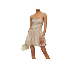 Reformation Clea Dress Women's Size 0 Anzo Check Ruched Fitted Bodice Strapless