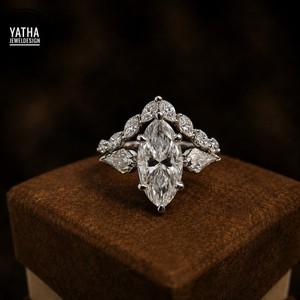 Authentic Wedding Ring Set 925 Silver 2CT Marquise Lab Grown Kite Accent VVS1 Handmade