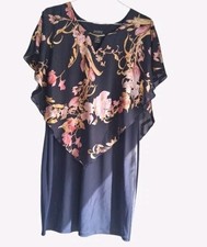 Blue And Pink Floral Enfocus Studio Dress With Built In Necklace Size 14 S61201