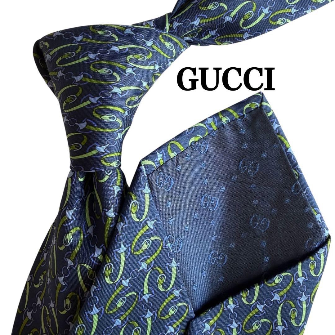 Gucci Necktie Tie 100% Silk Multicolor All-over Pattern 3.7 inches From Japan