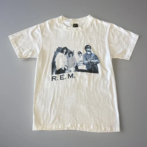 REM Shirt Large White 80s Rock Band Tee Seven L 1980s vintage concert t-shirt, vintage, size L, single stitch, B+ condition