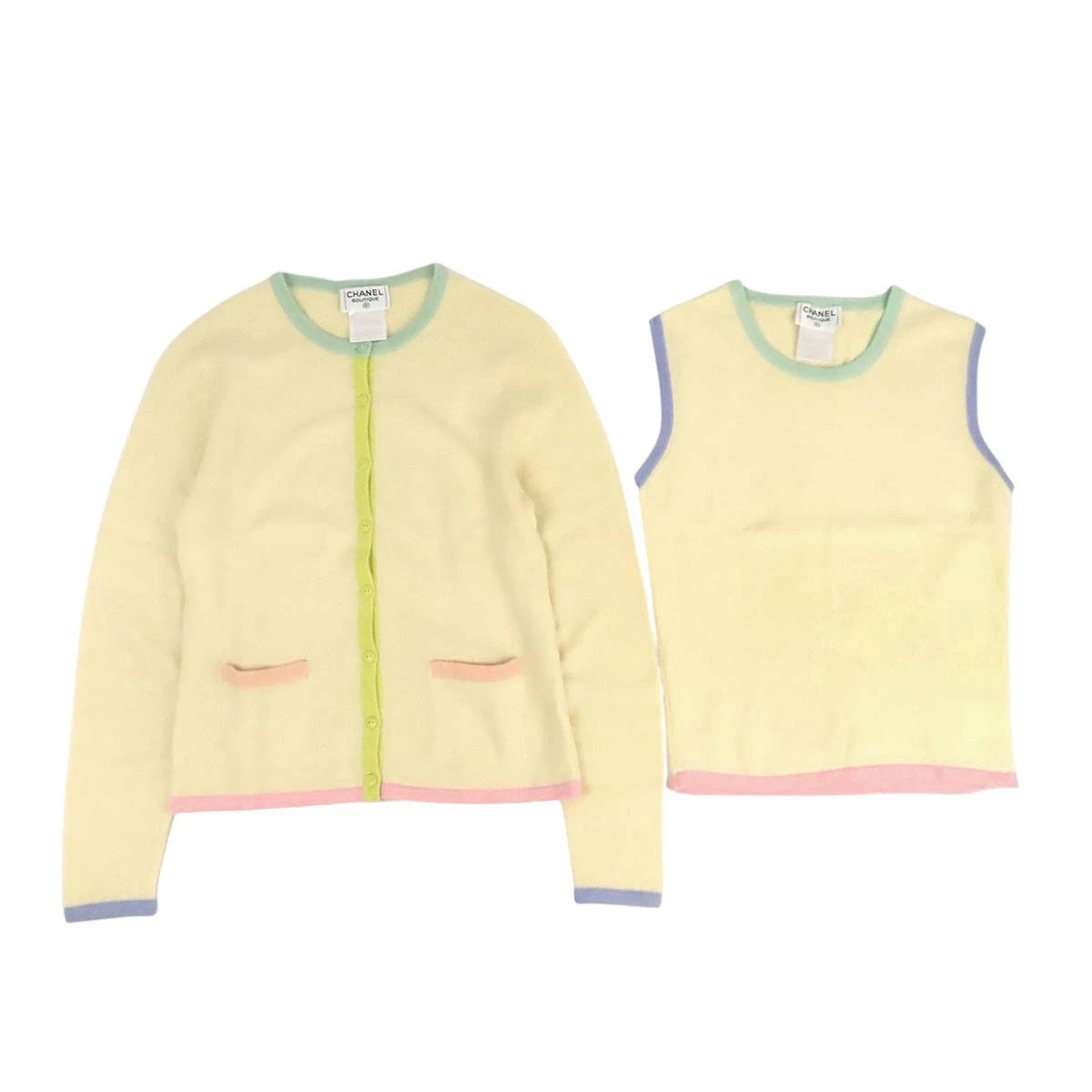 Chanel — CHANEL Logo button cashmere knit ensemble Women yellow 【A】