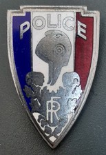 INSIGNE Obsolète Képi Coiffure POLICE FRANCE émail Chromé 1945-50 ORIGINAL BADGE