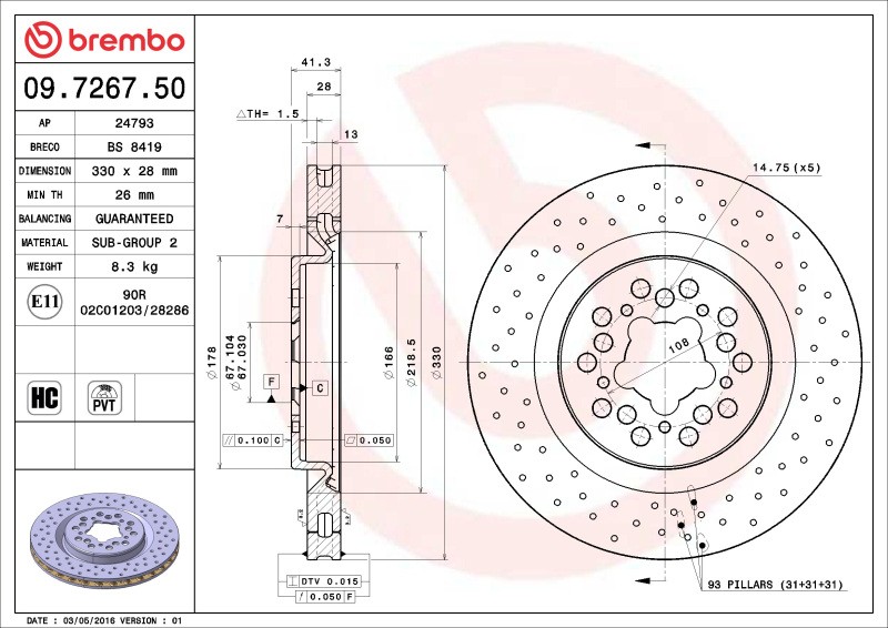 Ferrari 360 2000-2004 Brake disc P/N BRE09726750