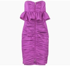 MIU MIU by PRADA dress 42 strapless 2008 purple front zip rouched peplum