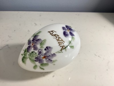 RARE VINTAGE HUGE HAND PAINTED AUTHENTIC EASTER MILK GLASS EGG MUST SEE NO RES