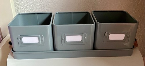 Kräuterkasten, Kräuterregal mit Beschriftung und 3 Töpfen, grau, verzinkt