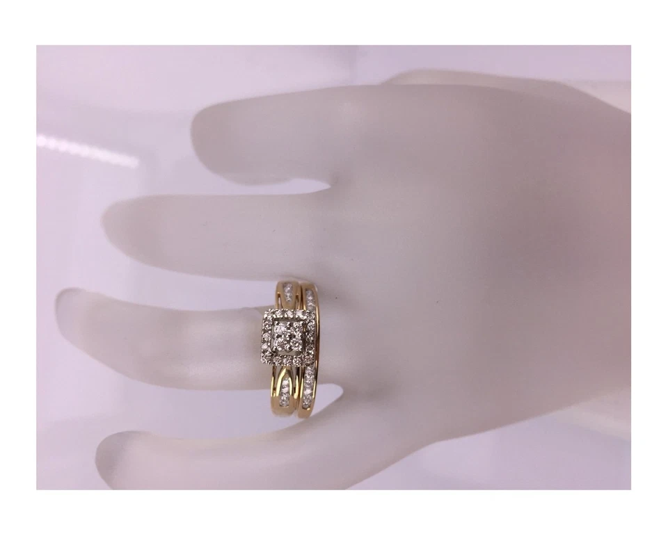 1/2 CT. T.W. Multi-Diamond Frame Bridal Wedding Set 10K Yellow Gold 5 grams - Image 4 of 4